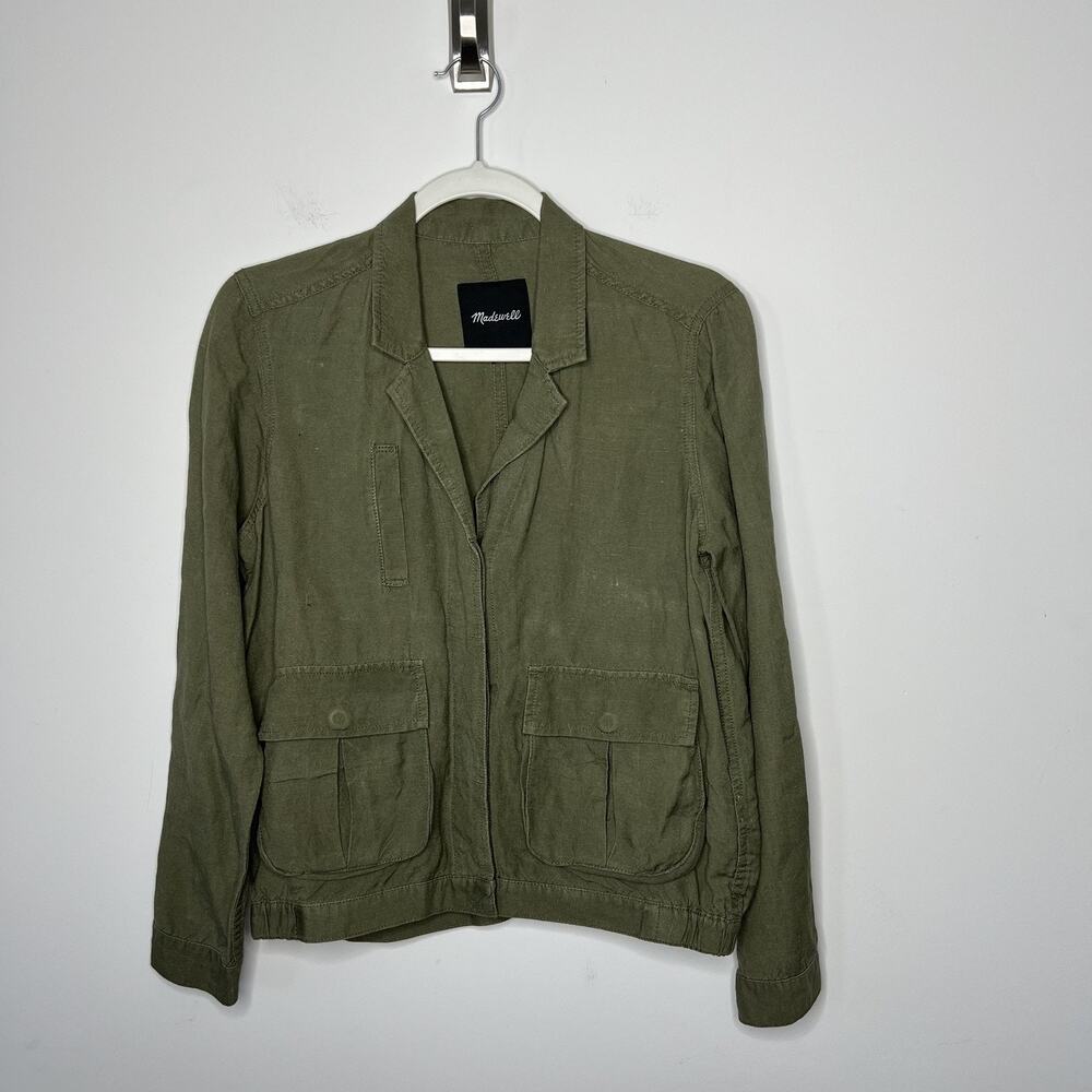 Madewell Jacket Womens Small Utility Linen Blend Safari Military Pockets Casual